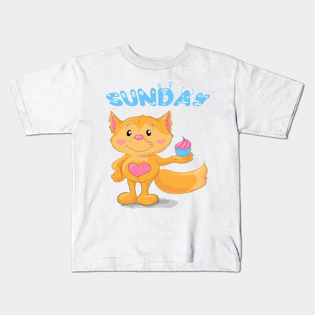 Sunday Orange Cat Cute Cartoon Animal Kids T-Shirt by familycuteycom